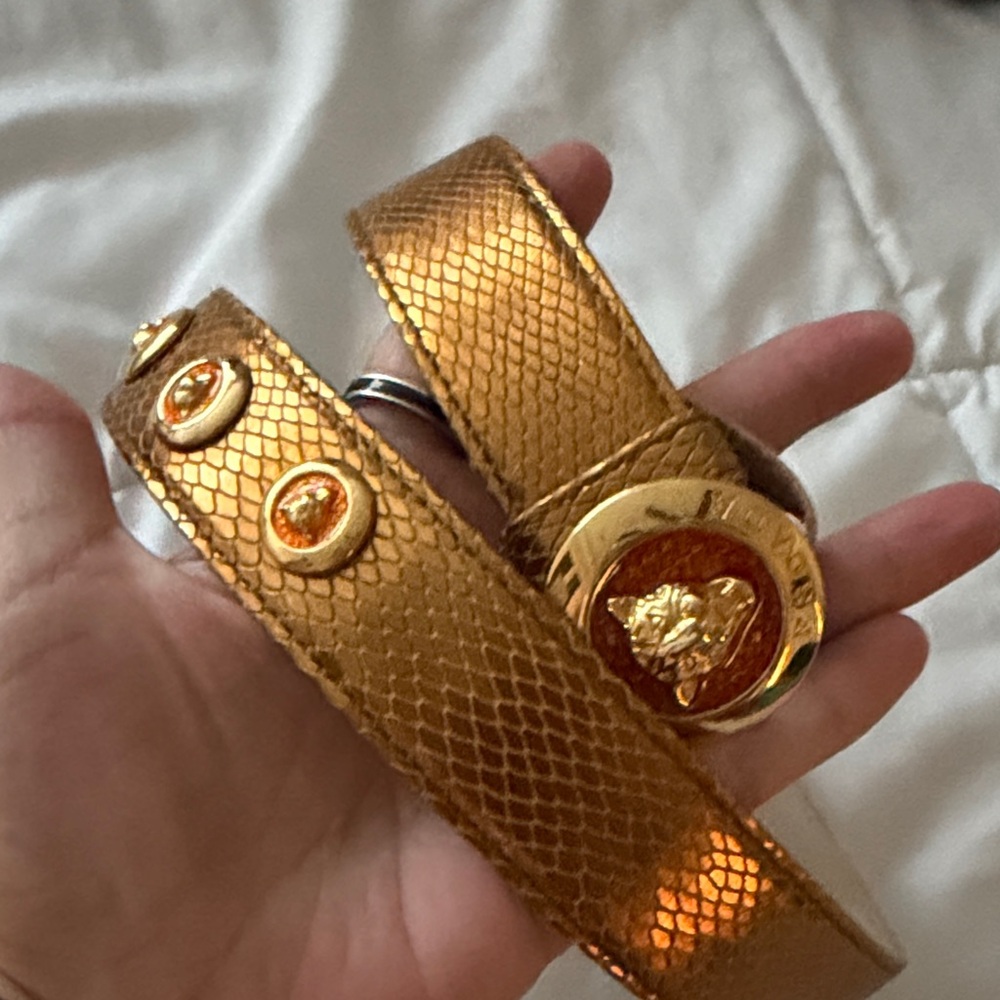 Escada gold texture faux snake Leather Logo-Stamped Belt some creases